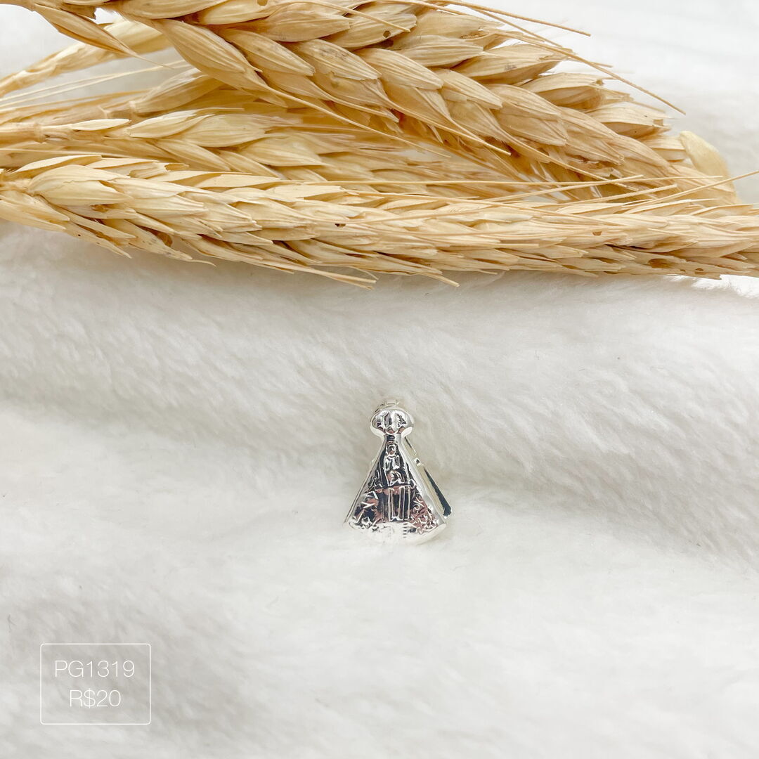 Pingente Passador de Nossa Senhora Aparecida Liso Prateado